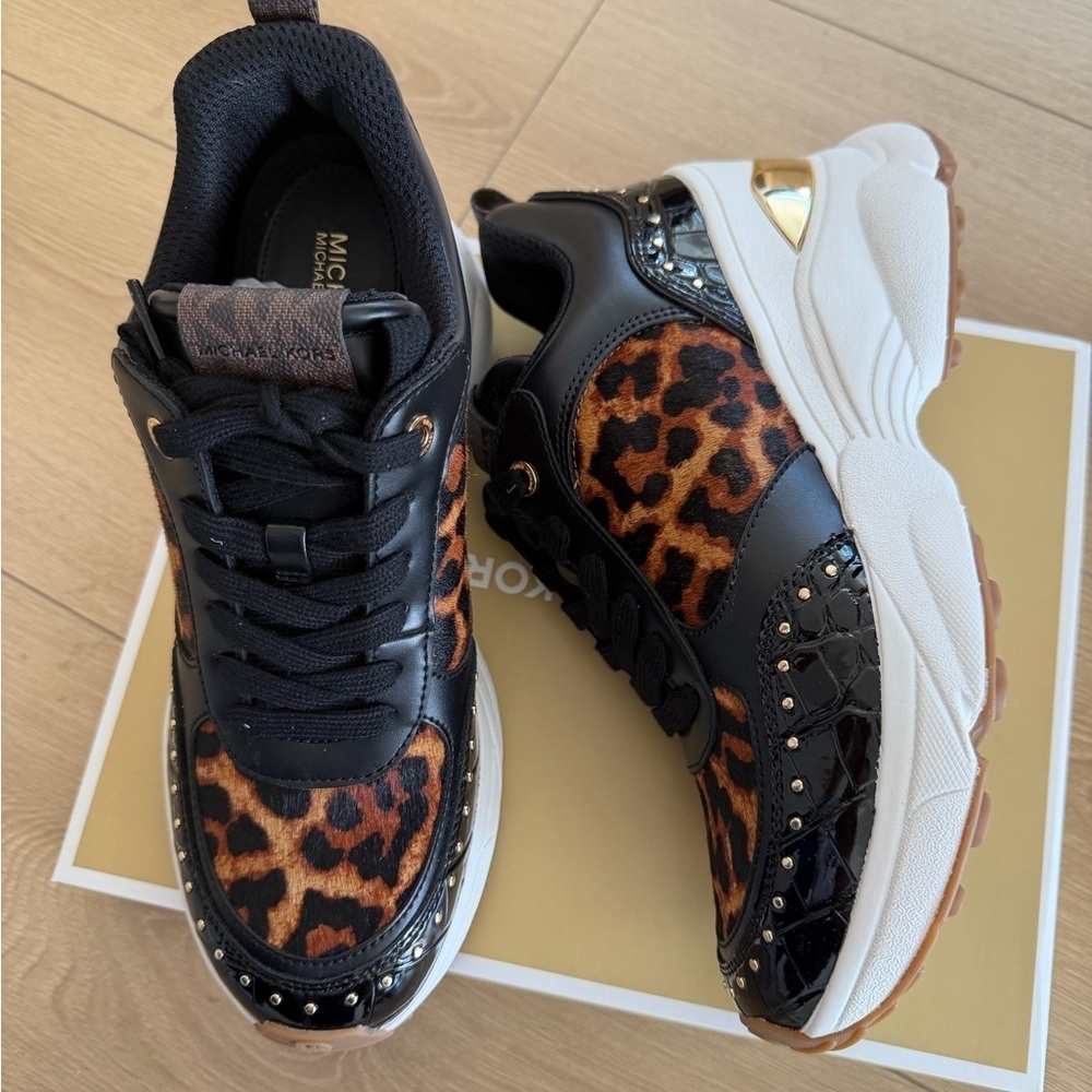 Michael Kors Leopard-Print Platform Sneaker in Black, Brown and White